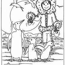 220x220 Eskimo With Penguins Coloring Pages - Eskimo Sketch
