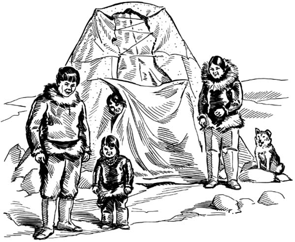 600x491 Sketch Of Eskimo Girl And Her Family Coloring Pages - Eskimo Sketch