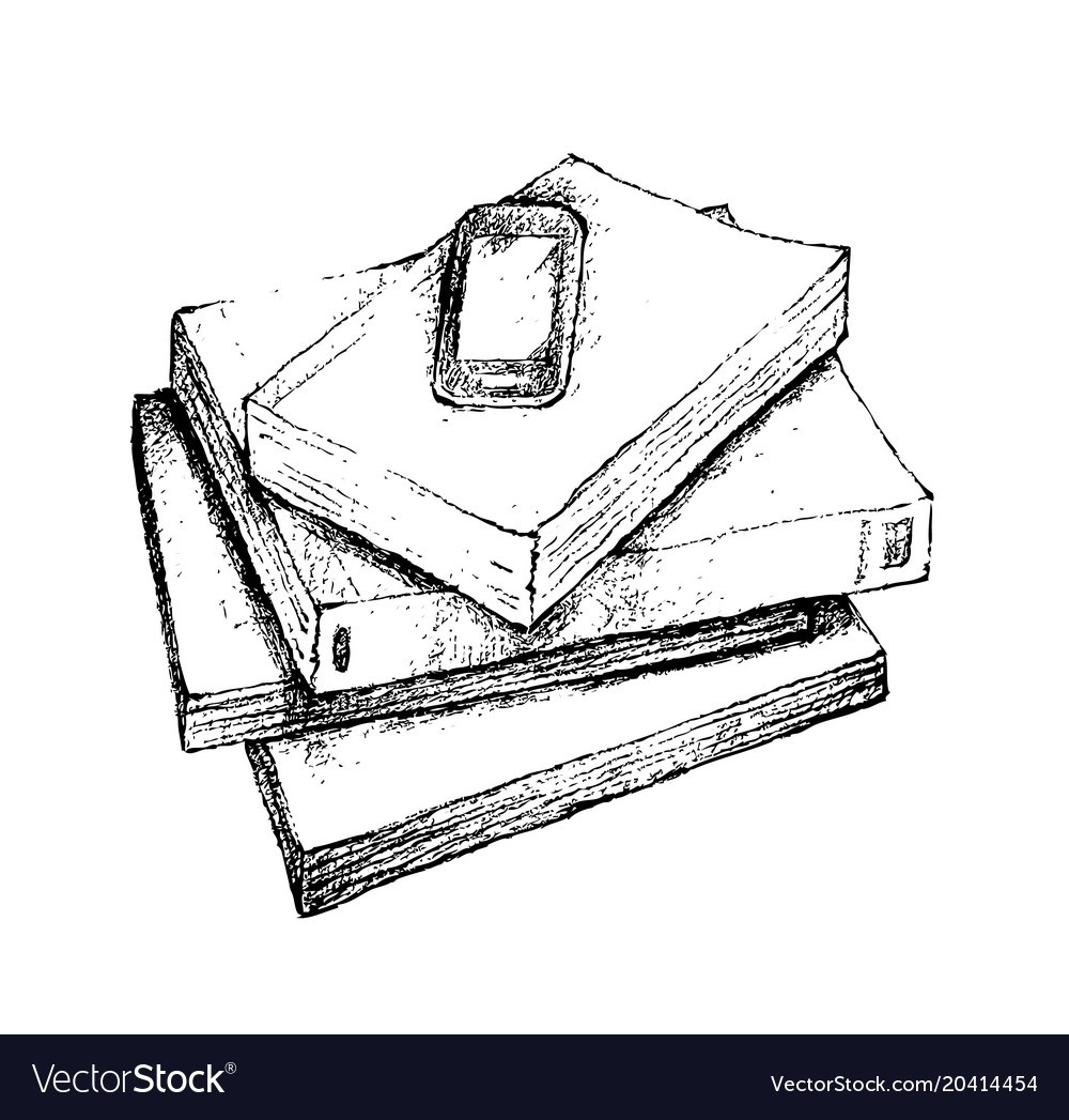 1000x1047 Hand Drawn Stack Of Books With Smart Phone Vector Image Avec Hand - Et Sketch