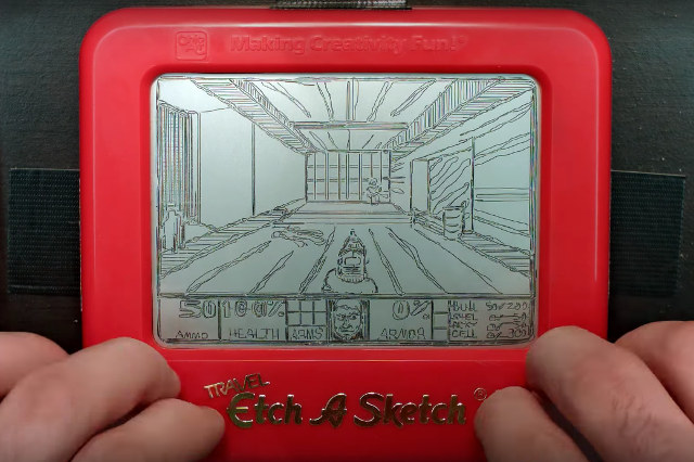 640x426 Guy Recreates Doom Screenshot On Etch A Sketch - Etch O Sketch