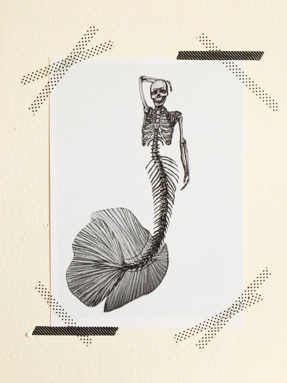 570x760 Mermaid Skeleton Sketch Print By Artbykristinakoz On Etsy Tattoo - Etsy Sketch