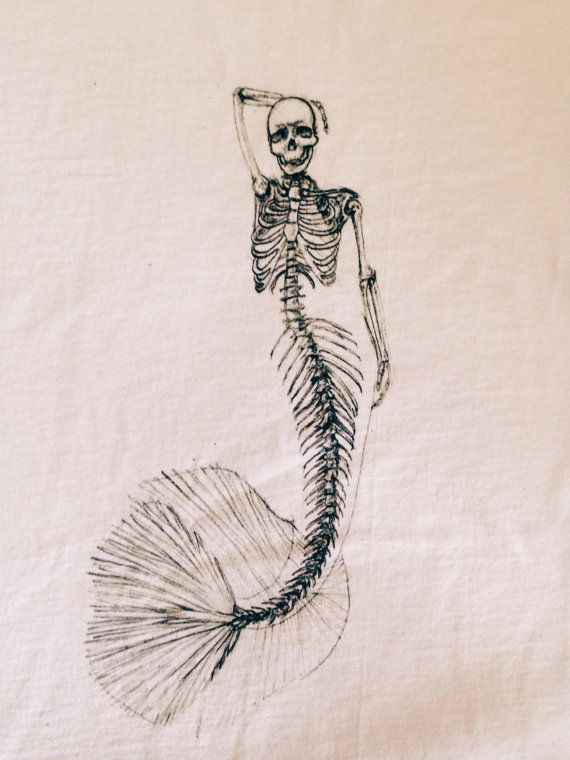 570x760 Mermaid Skeleton Sketch T By Artbykristinakoz On Etsy - Etsy Sketch