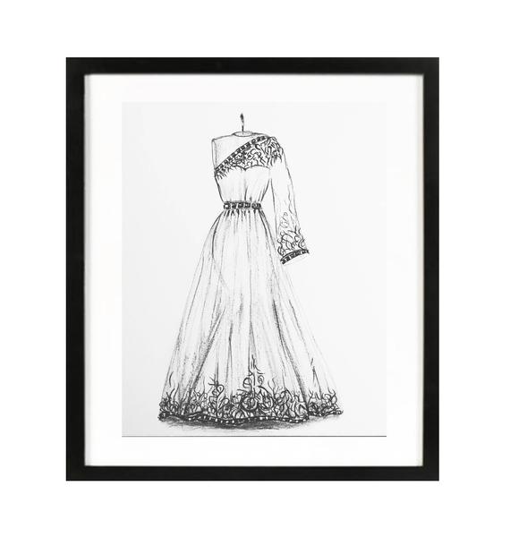 570x600 Wedding Dress Sketch Custom Riginal Dress Illustration Paper Etsy - Etsy Sketch