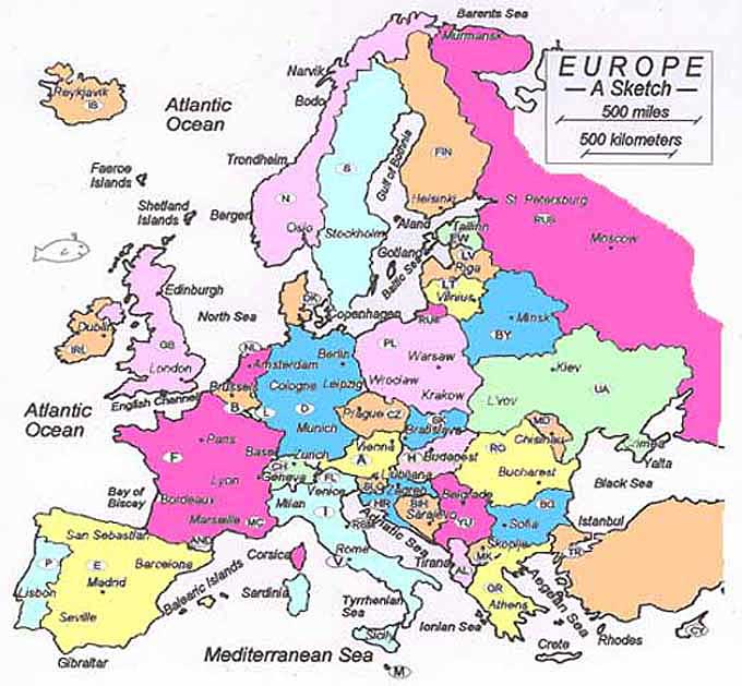 680x629 Europe Maps And Time Zones. - Europe Map Sketch