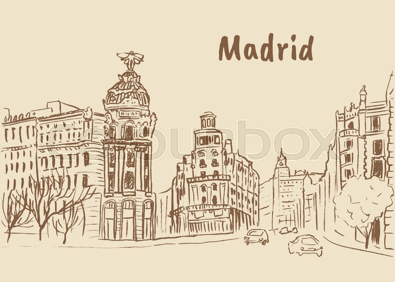 800x571 Sketch Of Gran Via Street In Madrid, Capital Of Spain, Europe - Europe Sketch