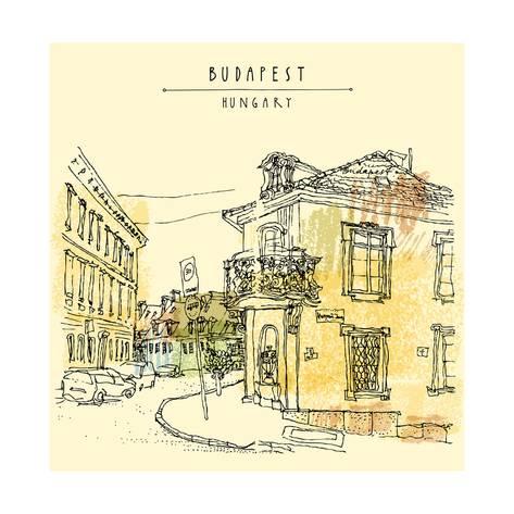473x473 Street Corner In Budapest City, Hungary, Eastern Europe. Colored - Europe Sketch