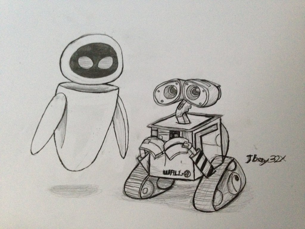 1024x768 Wall E And Eve (Sketch Variant) By Jboy32x - Eve Sketch
