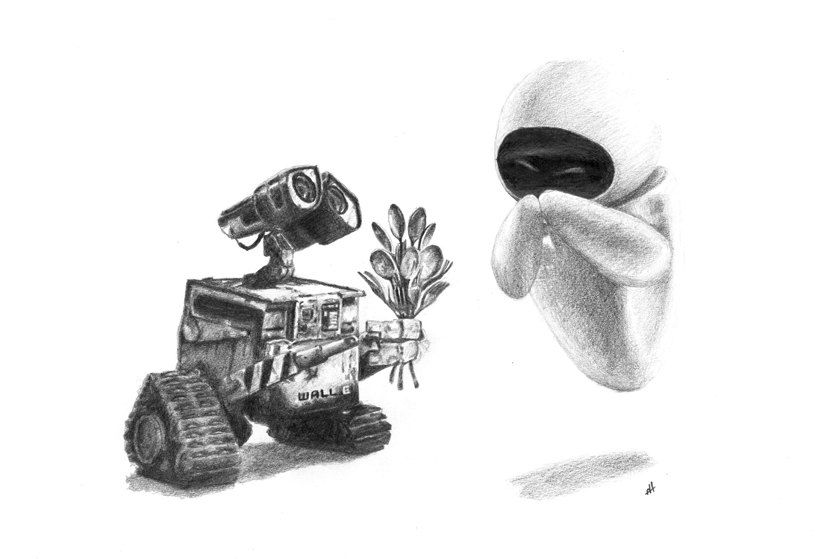 824x559 Wall E And Eve Pencil Drawing Tattoos - Eve Sketch
