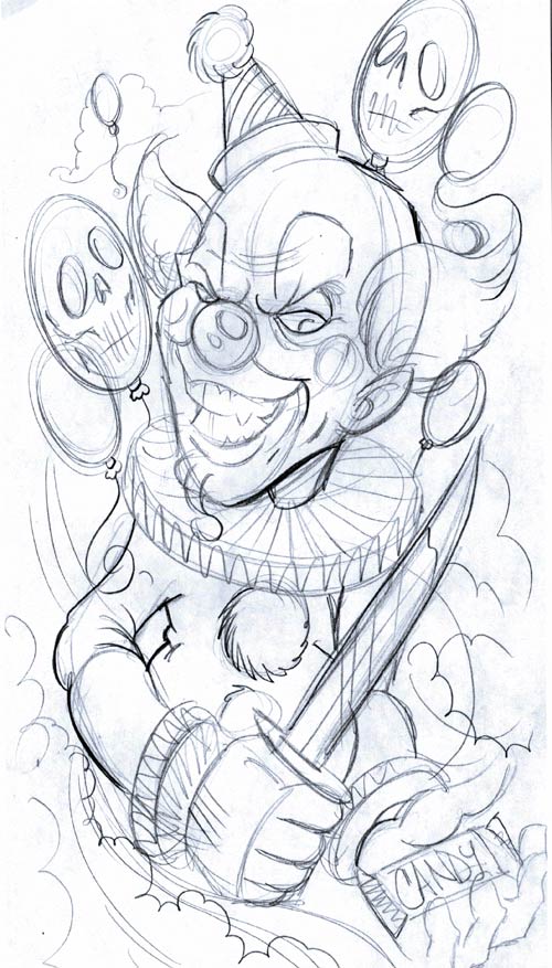 500x877 Evil Joker Clown Tattoo Design Tattoo Ideas - Evil Clown Sketches