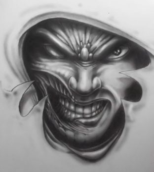 312x350 Evil Face Design By Karlinoboy A B Skulls Tattoos - Evil Face Sketch