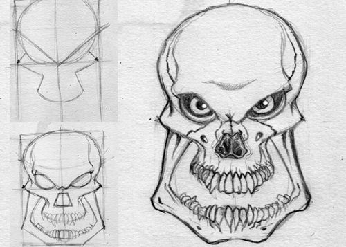 500x357 50 Clever Tutorials And Techniques On Traditional Drawing - Evil Skull Sketches