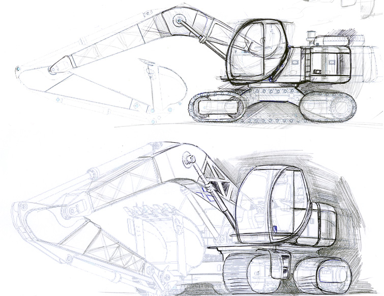 Экскаватор рисунок карандашом