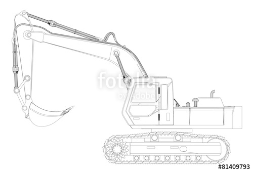 500x340 Excavator Sketch Isolated On White Background Stock Photo And - Excavator Sketch