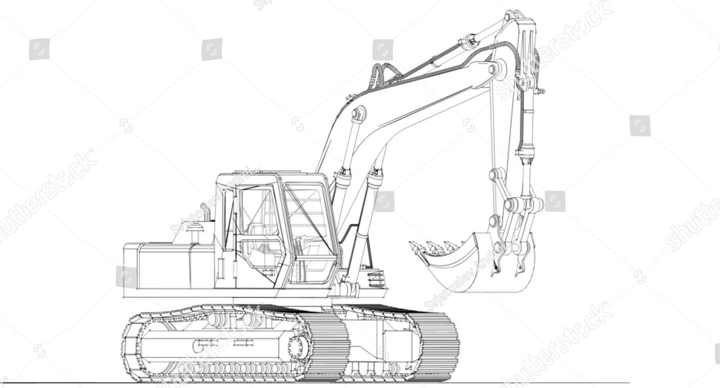 1406x757 Stock Photo Excavator D Illustration Sketch 729846745 - Excavator Sketch
