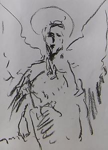 216x300 Jose Trujillo Modern Expressionism Original Charcoal Drawing Angel - Expressionism Sketch