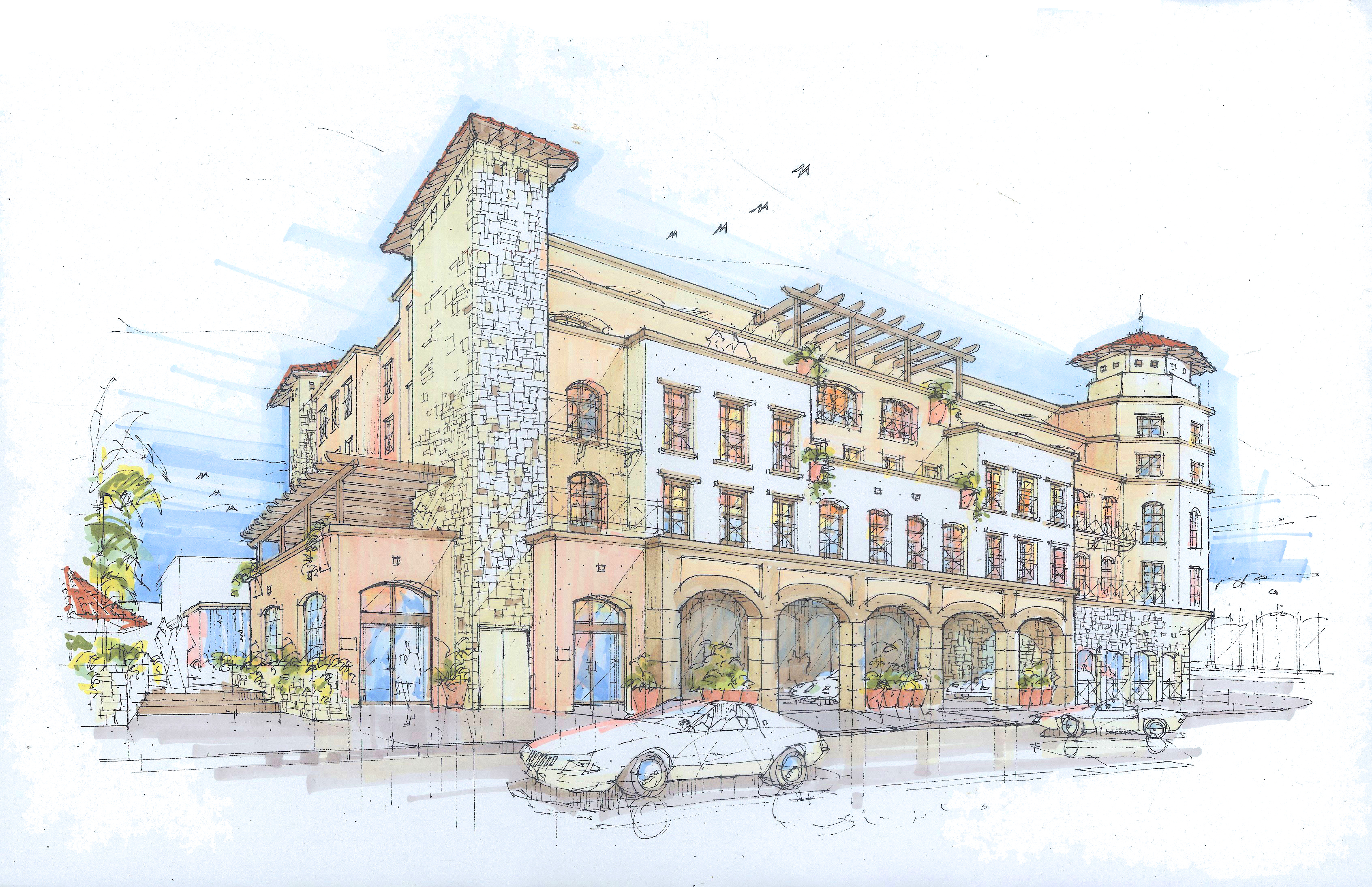 3385x2190 Hotel Exterior Sketches - Exterior Sketch