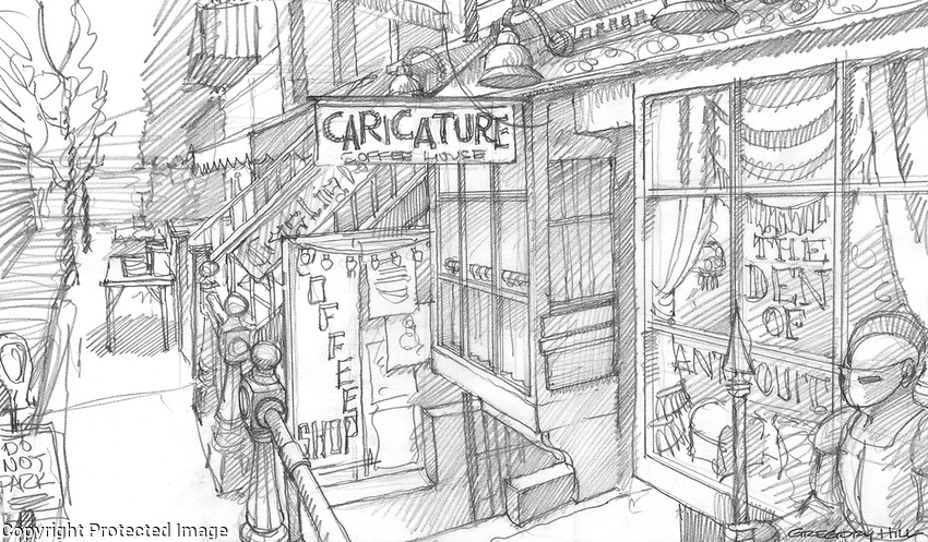 850x497 Inside Llewyn Davis Sketch Of The Gaslight Exterior Gregory Hill - Exterior Sketch