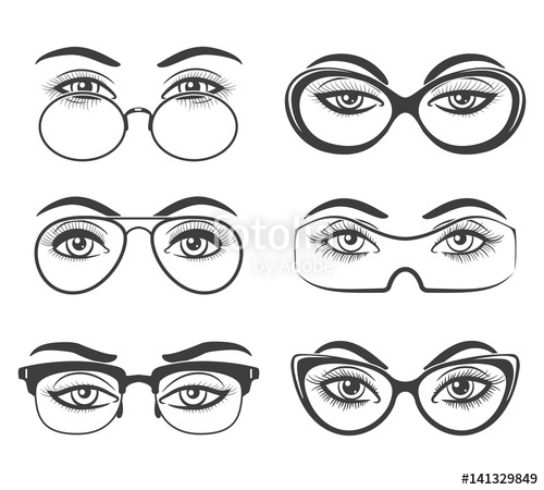 500x450 Woman Eyes With Glasses Hand Drawn Vector Illustration. Nerd Model - Eyeglasses Sketch