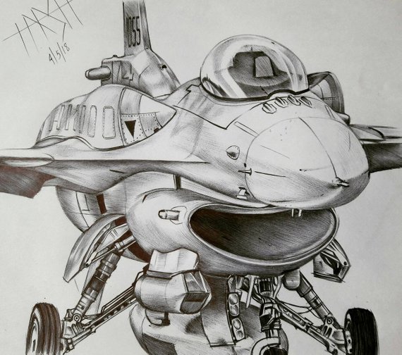 570x504 F 16 Fighting Falcon Pen Sketch Etsy - F 16 Sketch