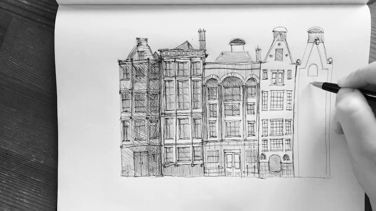 1280x720 Ink In Process - Facade Sketch