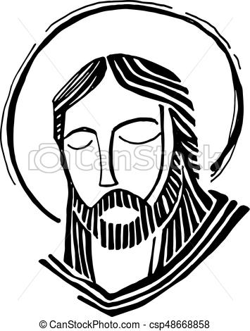 355x470 Hand Drawn Vector Illustration Or Drawing Of Jesus Christ Face. - Face Of Jesus Sketch