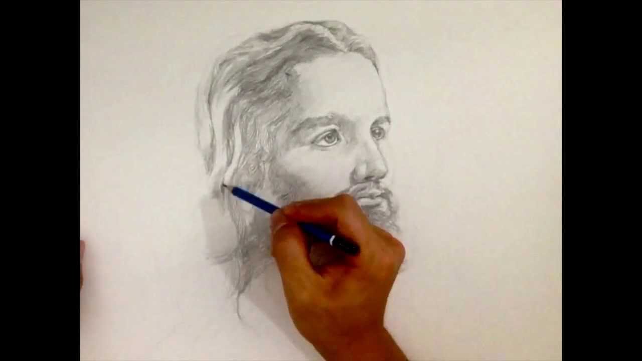 1280x720 Drawing Jesus Christ Portrait Video (Amazing Grace) - Face Of Jesus Sketch