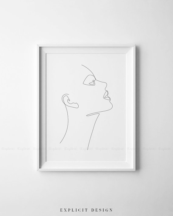570x712 Printable Girl Face Profile Sketch One Line Abstract Drawing Etsy - Face Profile Sketch