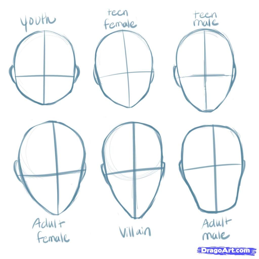 1024x1024 Anime Step By Step Drawing Head How To Draw Manga Heads, Step By - Face Shape Sketch
