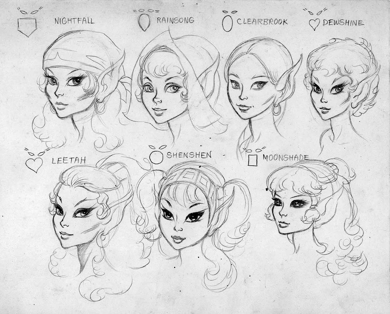 1506x1215 Elfquest, Face Shape Study, By Artist Wendy Pini Character - Face Shape Sketch