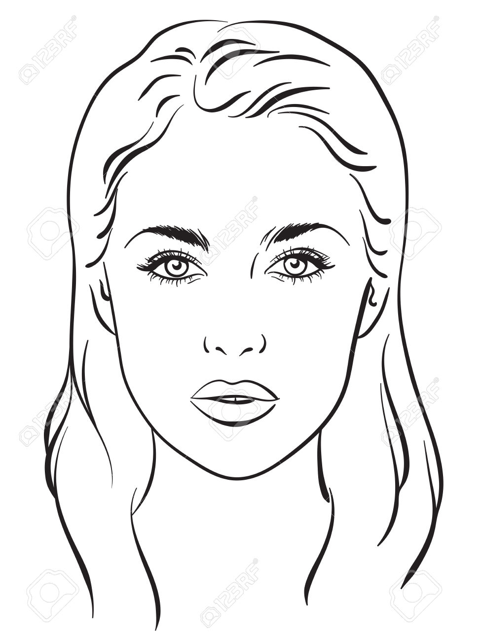 975x1300 Face Drawing For Makeup Face Sketch With Make Up Royalty Free - Face Sketch Makeup