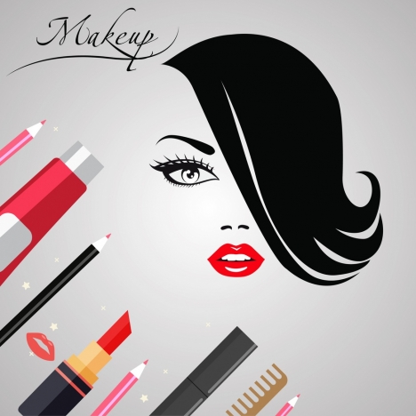 468x468 Makeup Banner Woman Face Sketch Accessories Icons Ornament Vectors - Face Sketch Makeup