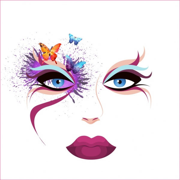 600x600 Makeup Face Sketch Colorful Splashing Watercolors Free Vector In - Face Sketch Makeup