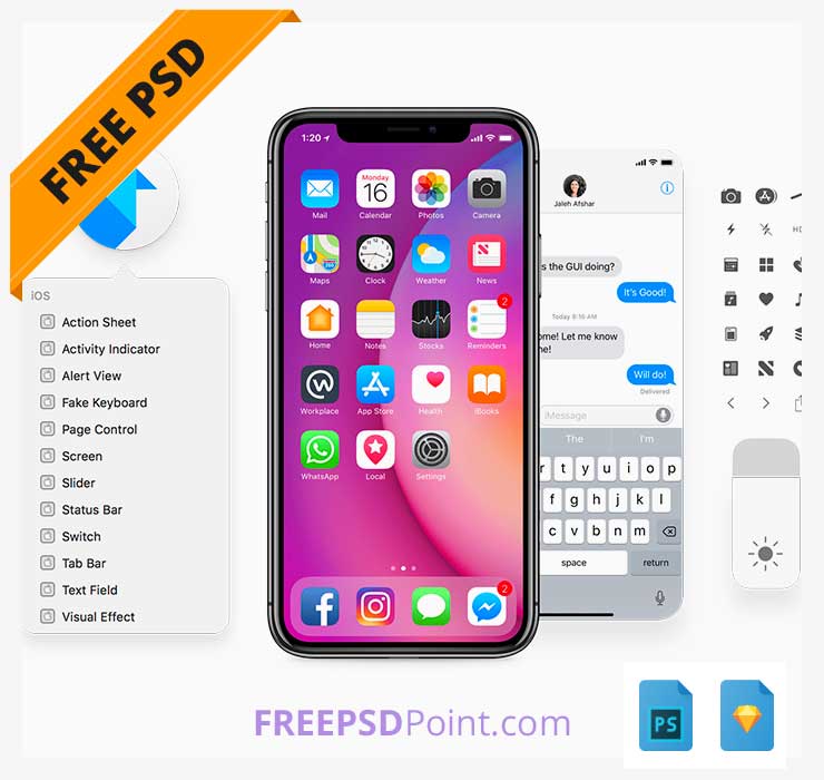 740x700 Facebook Ios 11 Iphone Ui Kit For Photoshop Amp Sketch Free Psd Point - Facebook Sketch