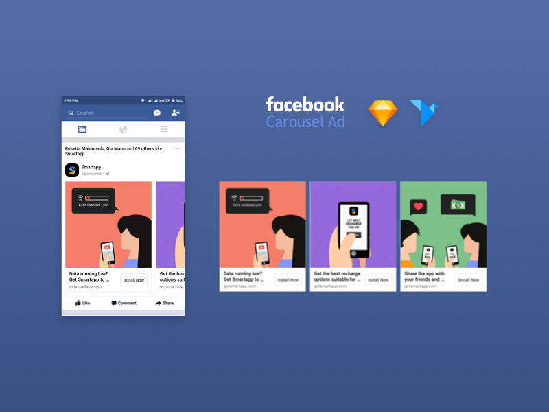 800x600 Facebook Carousel Ad Mockup Freebie - Facebook Sketch