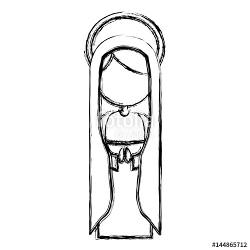 500x500 Monochrome Sketch Contour Of Faceless Beautiful Virgin With Mantle - Faceless Sketch