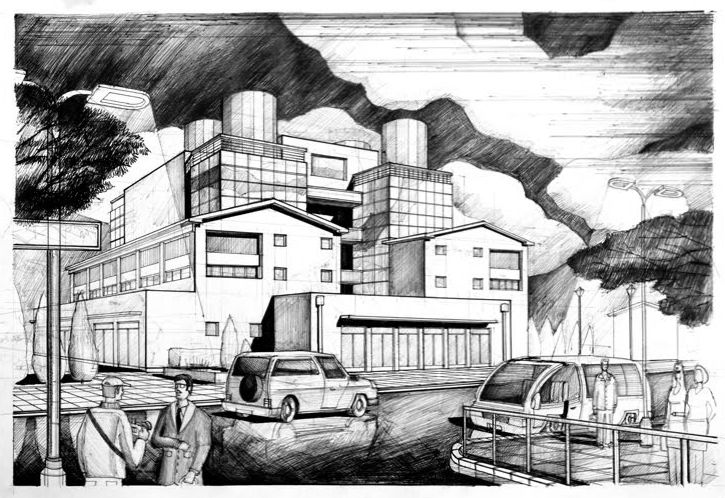 725x498 Factory Warehouse Drawing Arch - Factory Building Sketch