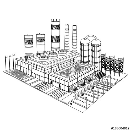 500x500 Sketch Building Of Factory Or Plant With Smokestacks Yards Tank - Factory Building Sketch