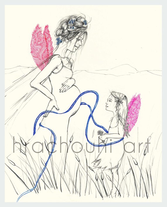570x704 Fairy Mother And Daughter Print Art Faerie Motherhood Etsy - Faerie Sketch