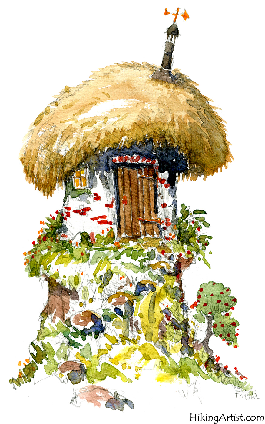 875x1400 Watercolor Sketch Of Fairy Tale House The Hiking Artist Project - Fairy House Sketch