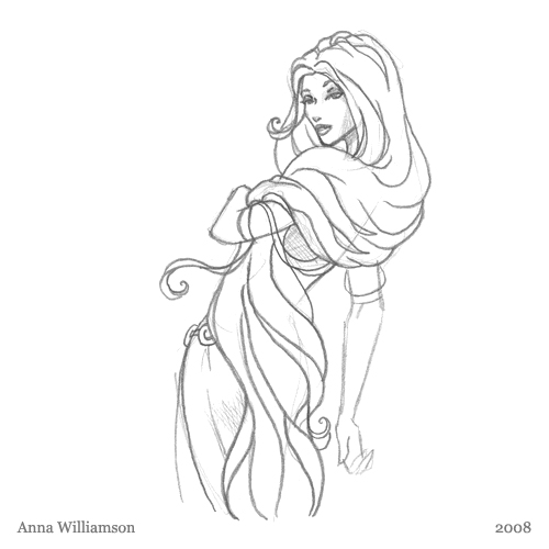 500x500 Pencil Sketch Playing With Hair 2 Anna Williamson - Fairy Princess Sketch
