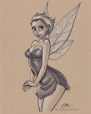 320x400 Fairy Sketch Done With Neutral Grey Prismacolor Markers. - Fairy Sketch