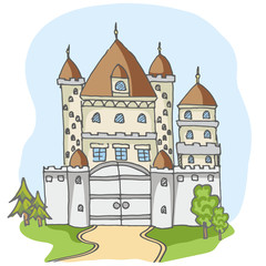 240x240 Hand Drawn Doodle Cartoon Fairy Tale Castle Building Icon. Vector - Fairytale Castle Sketch