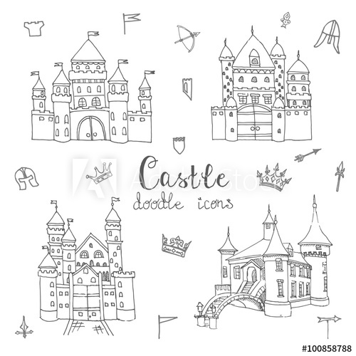 500x500 Set Of Hand Drawn Cartoon Fairy Tale Castle Icons, Castle Doodle - Fairytale Castle Sketch