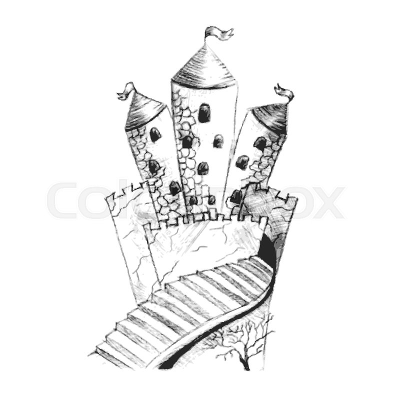 800x800 Sketch Of Fairy Castle, Hand Drawing With Pencil, Old Fortress And - Fairytale Castle Sketch