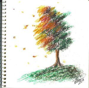 300x297 Autumn Tree Sketch In Oil Pastels Artistas Tree - Fall Tree Sketch