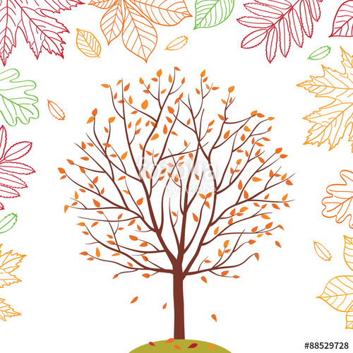 500x500 Autumn Tree. Fall Of The Leaves. Autumn Background. Sketch, Design - Fall Tree Sketch