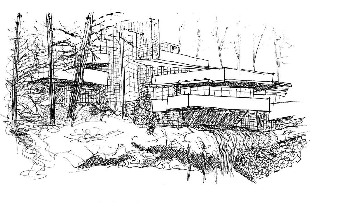 1152x694 Falling Water By Burningapolloiv , Waterhouse - Falling Water Sketch