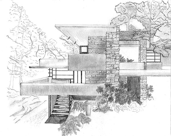 600x475 Falling Water On Behance - Falling Water Sketch