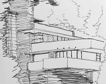 340x270 Fallingwater Minimalist Print Etsy - Falling Water Sketch