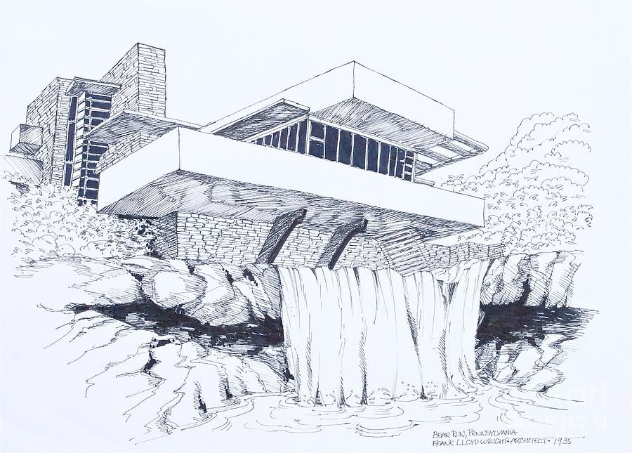 900x645 Frank Lloyd Wright, Falling Waters, 1935 Sketch Amp Drawing - Falling Water Sketch